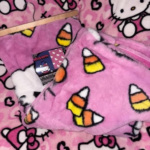 faux fur halloween candy corn hello kitty blanket